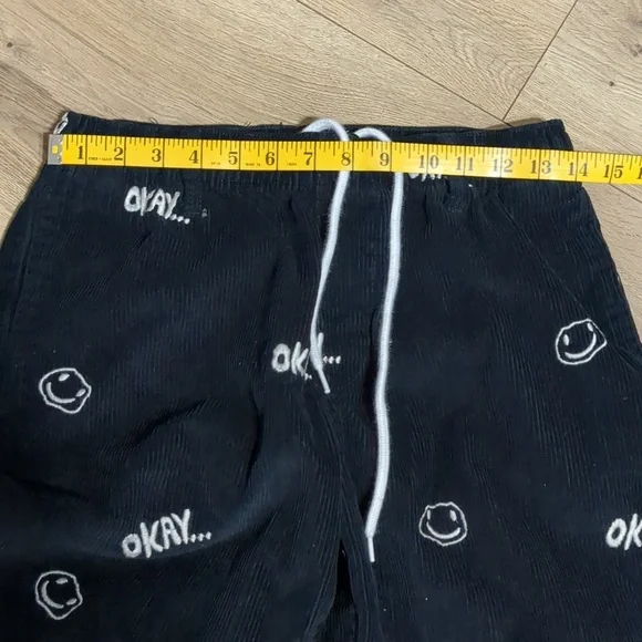 UO Smiley Faces Embroidered Corduroy Black Pants Unisex Size Small NWOT - Picture 6 of 12